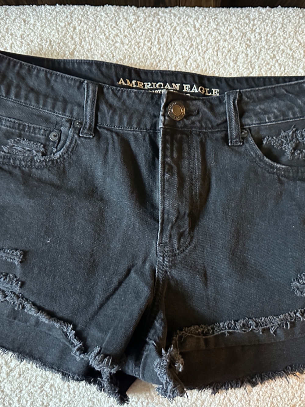 American Eagle Outfitters Black Frayed Distressed Jean Shorts